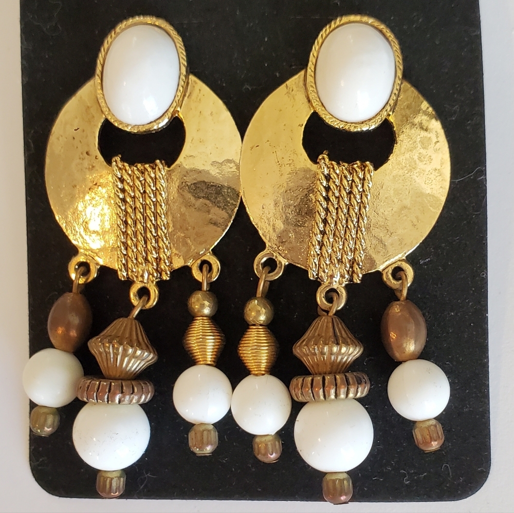 VINTAGE GOLD-TONE, BEADED EARRINGS